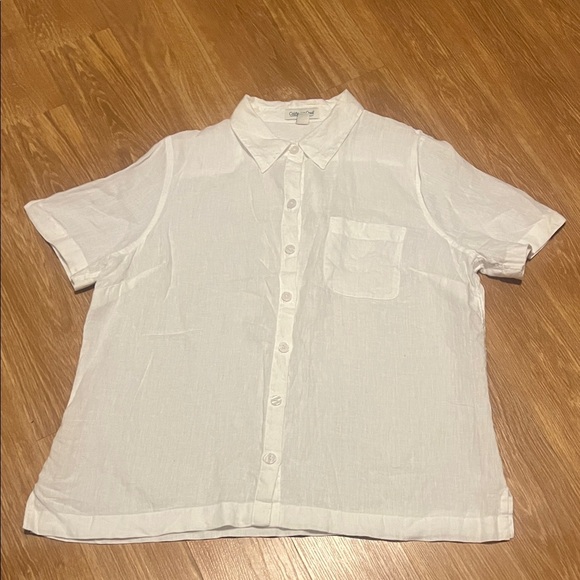 Coldwater Creek Women's White Button Down Shirt large 100% linen - Picture 1 of 4